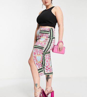 In The Style Plus x Liberty exclusive ruched midi skirt in multi floral print - part of a set