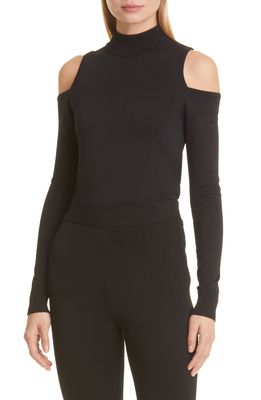 Donna Karan New York Mock Neck Cold Shoulder Top in Black