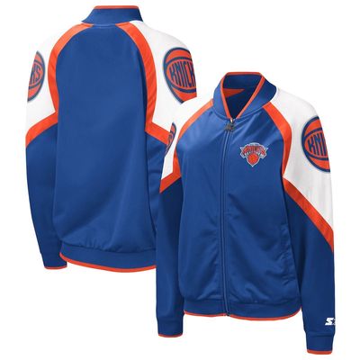 Women's Starter Blue/Orange New York Knicks Fan Girl Satin Raglan Full-Zip Jacket