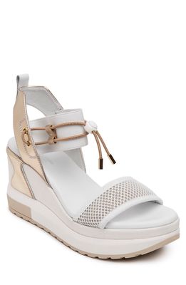 NeroGiardini Bungee Platform Wedge Sandal in White/Gold