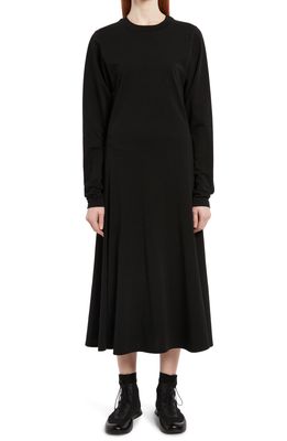 The Row Gentwood Long Sleeve Cotton Jersey Midi Dress in Black