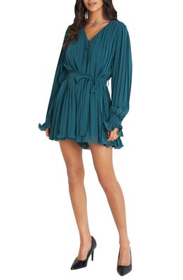 VICI Collection Pleated Long Sleeve Romper in Ash Teal
