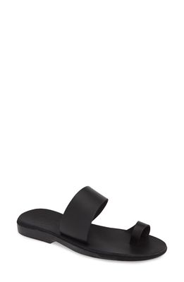 Jerusalem Sandals Abra Toe Loop Slide Sandal in Black Leather