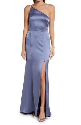 Amsale Kaia One-Shoulder Satin Gown in Slate