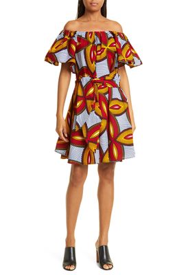 The Oula Company Off the Shoulder Cotton Dress in Red/Yellow