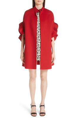 Valentino Ruffle Sleeve Compact Wool & Cashmere Cape in Red