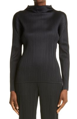 Pleats Please Issey Miyake Basics Pleated Funnel Neck Top in Black