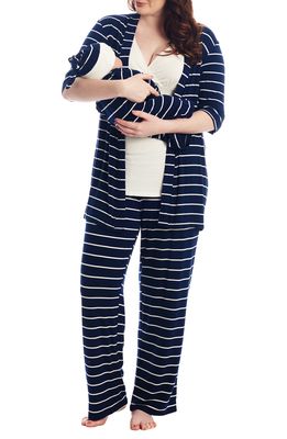 Everly Grey Analise During & After 5-Piece Maternity/Nursing Sleep Set in Navy Stripe
