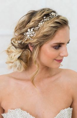 Brides & Hairpins Atiena Embellished Floral Motif Halo & Sash in 14 K Gold