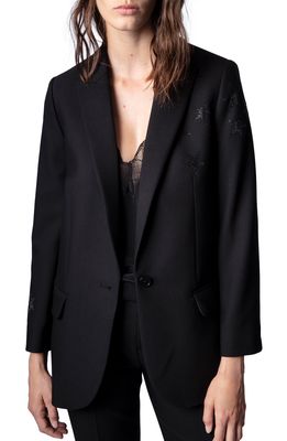 Zadig & Voltaire Viva Rhinestone Star Jacket in Noir