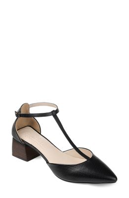 Journee Signature Cameela T-Strap Pointed Toe Pump in Black Leather