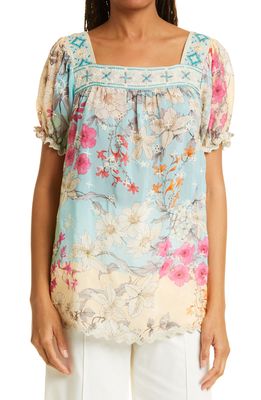 Johnny Was Permint Padme Floral Embroidered Top in Multi