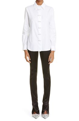 Mach & Mach Crystal Bow Cotton Button-Up Shirt in White