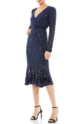 Mac Duggal Long Sleeve Sequin Sheath Dress in Midnight