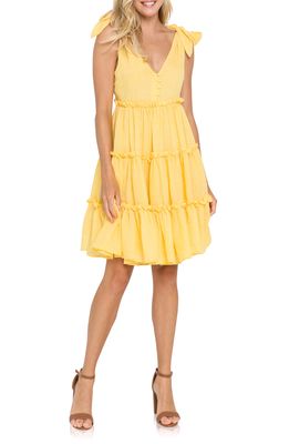 Free the Roses Tiered Tie Shoulder Minidress in Yellow