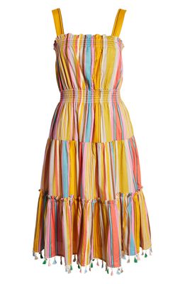 TAHARI ASL Stripe Cotton Dress in Mustard/Blue/Pink