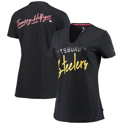 Women's Tommy Hilfiger Black Pittsburgh Steelers Riley V-Neck T-Shirt