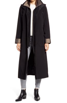 Gallery Full Length Two-Tone Silk Look Raincoat in Black