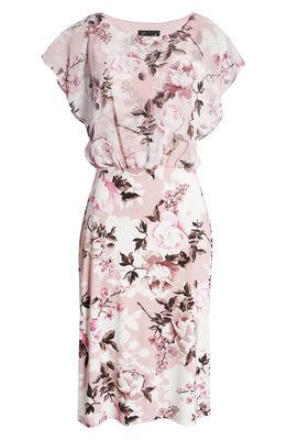 Connected Apparel Floral Jersey & Chiffon Dress in Dusty Mauve