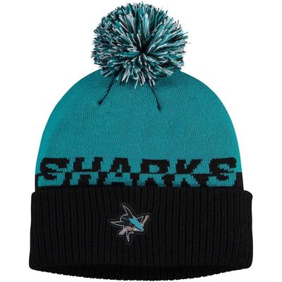 Men's adidas Black/Teal San Jose Sharks COLD. RDY Cuffed Knit Hat with Pom