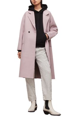 AllSaints Sammy Double Breasted Wool Blend Coat in Lilac