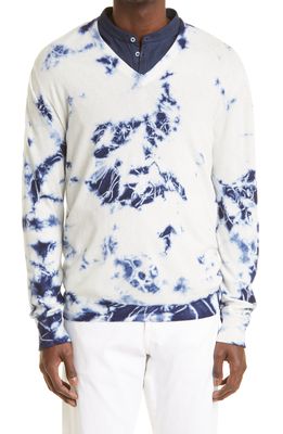 MASSIMO ALBA Kaleidoscope Painted V-Neck Cashmere Sweater in Blue