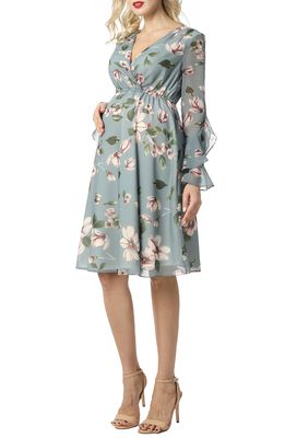 Kimi and Kai Floral Print Long Sleeve Chiffon Maternity Dress in Multicolored