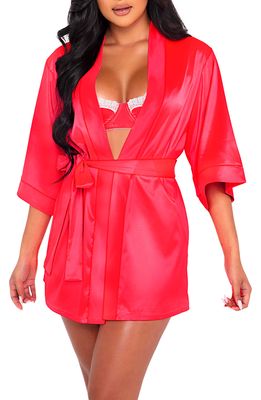 Roma Confidential Kiss Charmeuse Short Robe in Neon Pink