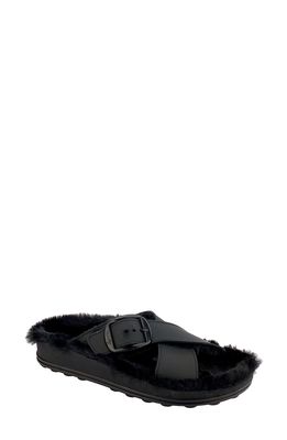 Fantasy Sandals Misty Cozy Faux Fur Slide Sandal in Black