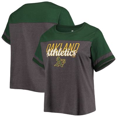 PROFILE Women's Heathered Charcoal/Green Oakland Athletics Plus Size Colorblock T-Shirt in Heather Charcoal