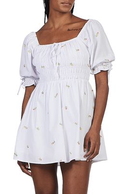 Charlie Holiday Smocked Puff Sleeve Cotton Dress in Lady Butterfly