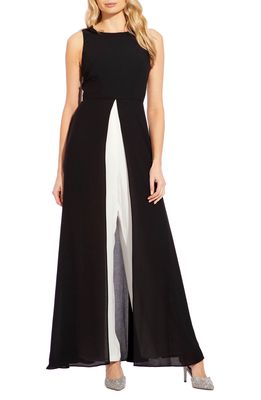 Adrianna Papell Crepe Overlay Jumpsuit in Black/Ivory