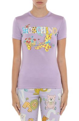 MOSCHINO Calico Animal Logo Graphic Tee in Fantasy Print Violet