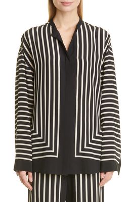 Toteme Stripe Silk Button-Up Shirt in Black Placement Print