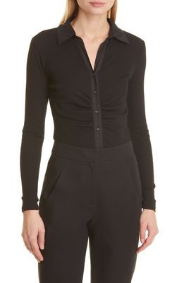 Donna Karan New York Button Front Long Sleeve Cotton Blend Bodysuit in Black