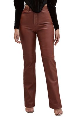 HOUSE OF CB Inaya High Waist Faux Leather Trousers in Brown