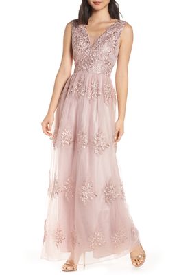Chi Chi London Aubree Embroidered Evening Dress in Pink
