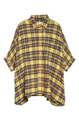 R13 Plaid Oversize Cotton Flannel Shirt in Yellow Plaid