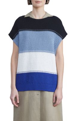 Lafayette 148 New York Colorblock Short Sleeve Cotton & Silk Sweater in Navy Multi