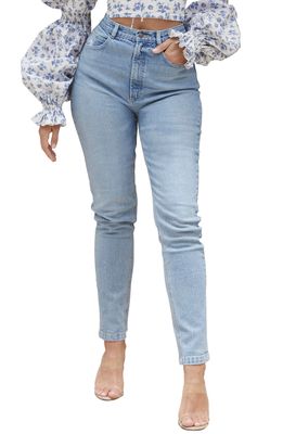 HOUSE OF CB Bria Distressed High Waist Straight Leg Jeans in Blue