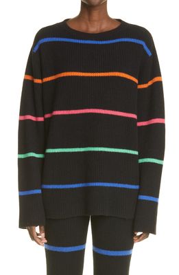 The Elder Statesman Unisex Mr. Robin Stripe Cashmere Sweater in Black /Stripes