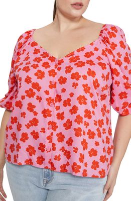 sanctuary Daily Floral Button Front Blouse in Pink Floral