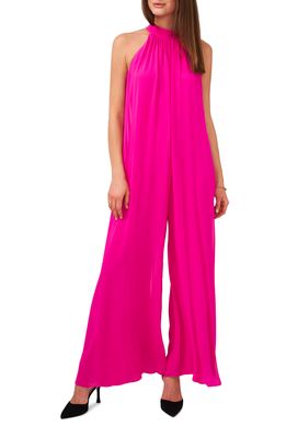 Vince Camuto Halter Neck Wide Leg Chiffon Jumpsuit in Fiercely Fuchsia
