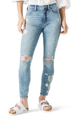 Lucky Brand Bridgette Ripped Embroidered Skinny Jeans in Manifest Dest
