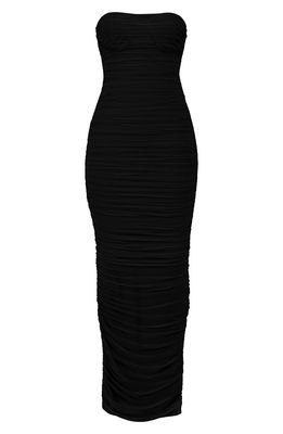 HOUSE OF CB Sofia Strapless Ruched Gown in Black