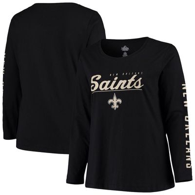 Women's Majestic Black New Orleans Saints Plus Size Team Logo Long Sleeve T-Shirt