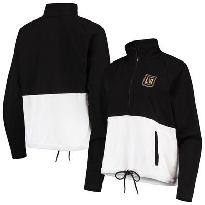 Women's Antigua Black/White LAFC Harbor Raglan Half-Zip Jacket