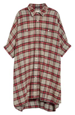 R13 Plaid Oversize Cotton Flannel Shirtdress in Grey Plaid