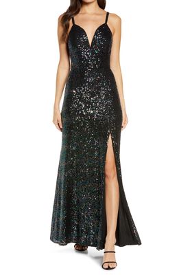 Morgan & Co. Sequin Embellished Gown in Black/Multi