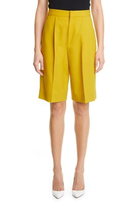 Maria McManus Women's Pleated Stretch Wool High Waist Shorts in Acid Yellow